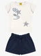Rovi Kids - Conjunto Blusa com Shorts Meia Malha Azul - variação: Bege