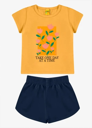 Rovi Kids - Conjunto Blusa com Shorts Meia Malha Laranja - ROVI KIDS