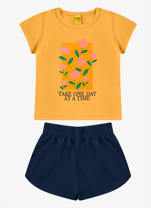 Rovi Kids - Conjunto Blusa com Shorts Meia Malha Laranja