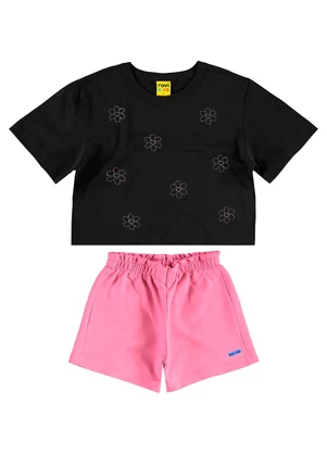 Rovi Kids - Conjunto Blusa com Shorts Meia Malha Preto - ROVI KIDS
