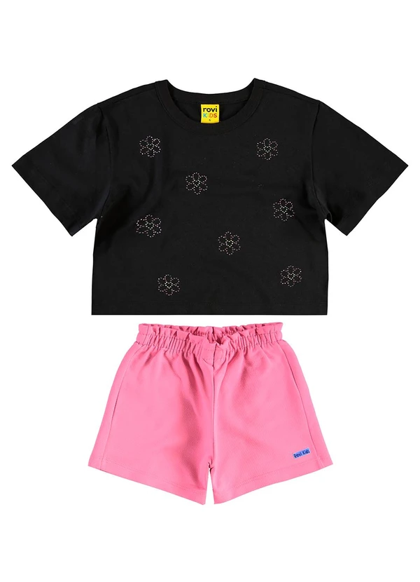 Rovi Kids - Conjunto Blusa com Shorts Meia Malha Preto