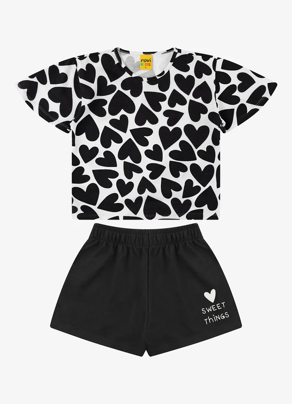 Rovi Kids - Conjunto Blusa com Shorts Meia Malha Preto 1