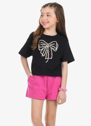 Rovi Kids - Conjunto Blusa com Shorts Meia Malha Preto - ROVI KIDS