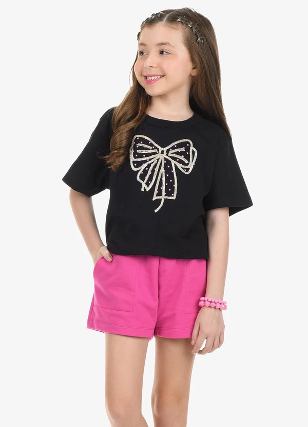 Rovi Kids - Conjunto Blusa com Shorts Meia Malha Preto