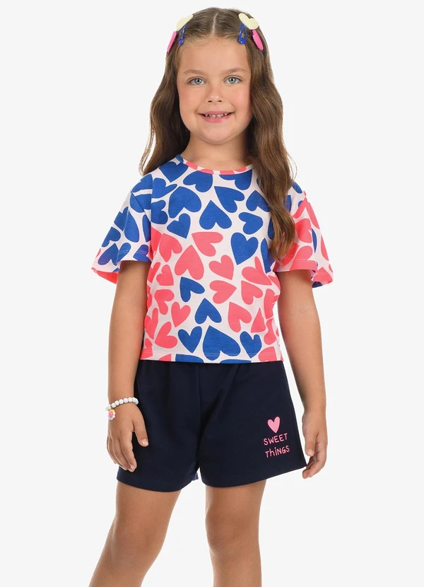 Rovi Kids - Conjunto Blusa com Shorts Meia Malha Rosa