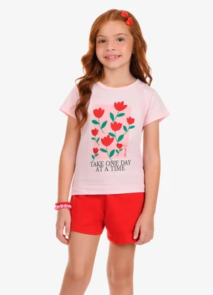 Rovi Kids - Conjunto Blusa com Shorts Meia Malha Rosa - ROVI KIDS