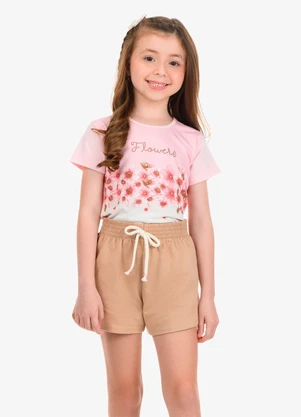 Rovi Kids - Conjunto Blusa com Shorts Meia Malha Rosa - ROVI KIDS