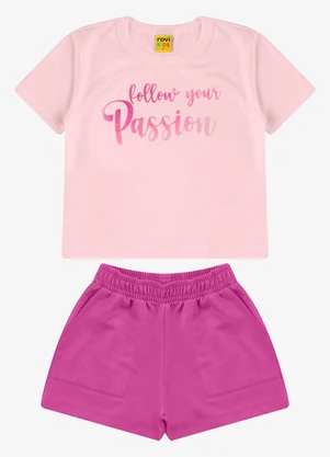 Rovi Kids - Conjunto Blusa com Shorts Meia Malha Rosa - ROVI KIDS