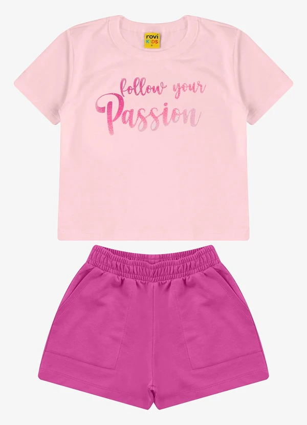 Rovi Kids - Conjunto Blusa com Shorts Meia Malha Rosa
