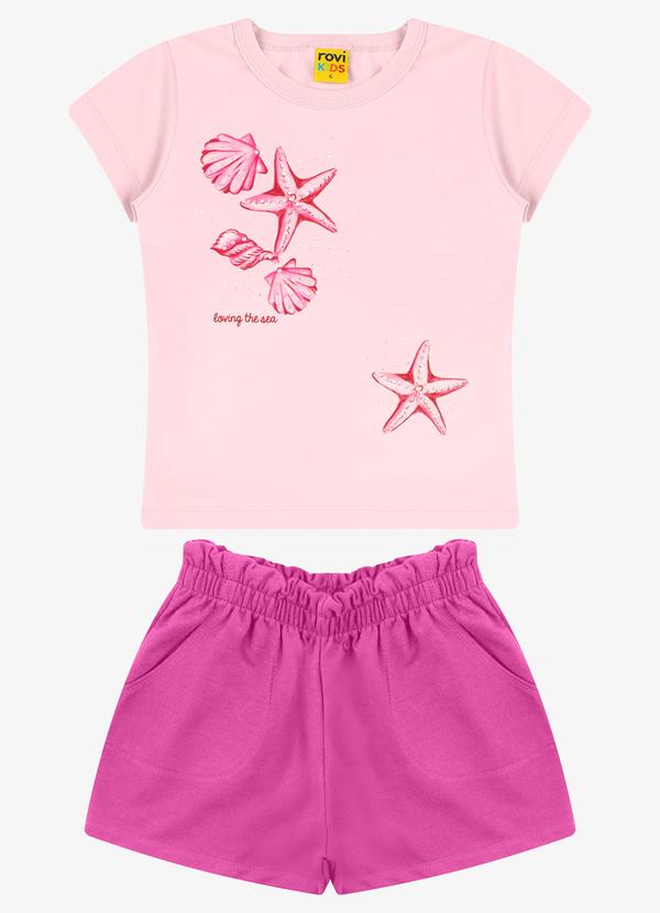 Rovi Kids - Conjunto Blusa com Shorts Meia Malha Rosa