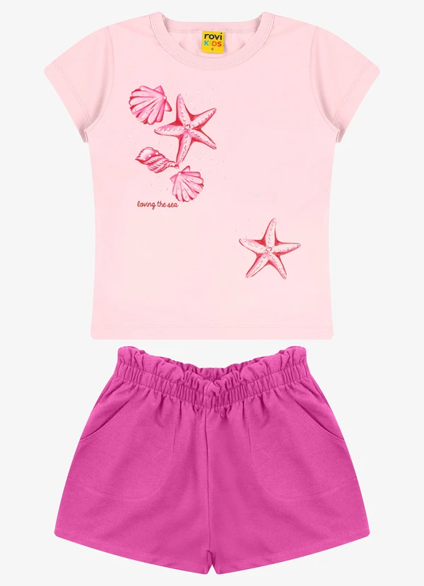 Rovi Kids - Conjunto Blusa com Shorts Meia Malha Rosa 1