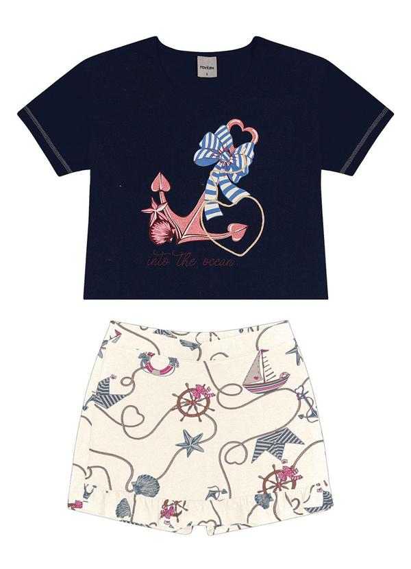 Rovi Kids - Conjunto Blusa com Shorts Saia Azul