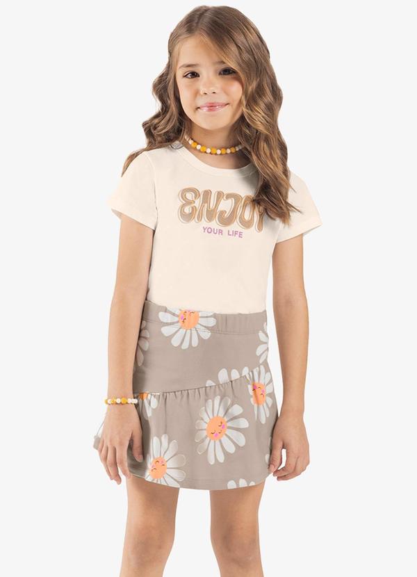 Rovi Kids - Conjunto Blusa com Shorts Saia Bege