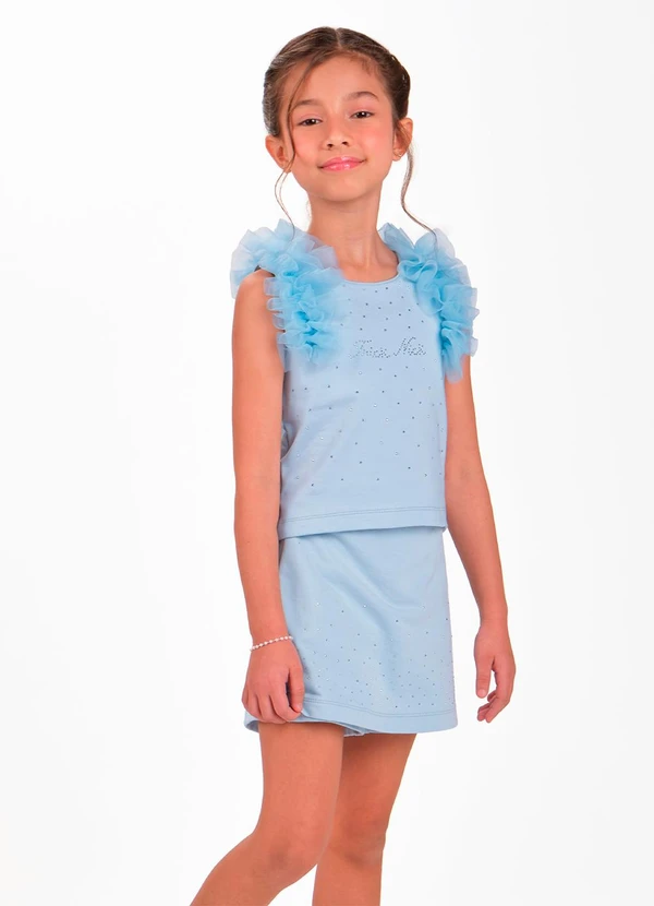 Trick Nick - Conjunto Blusa com Shorts Saia Feminino Azul