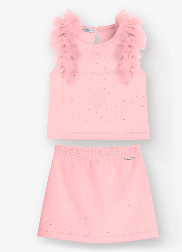 Trick Nick - Conjunto Blusa com Shorts Saia Feminino Rosa
