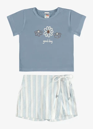 Rovi Kids - Conjunto Blusa com Shorts Saia Infantil Azul - ROVI KIDS