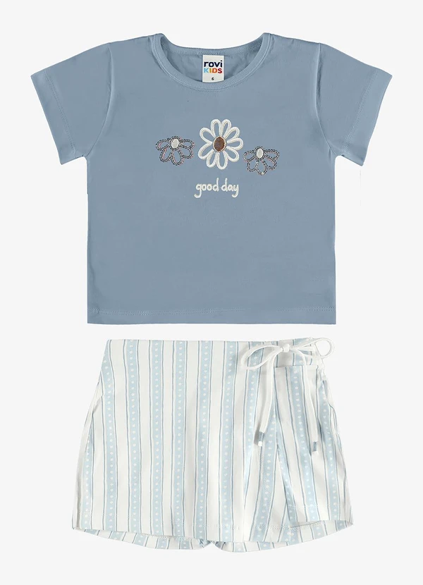 Rovi Kids - Conjunto Blusa com Shorts Saia Infantil Azul