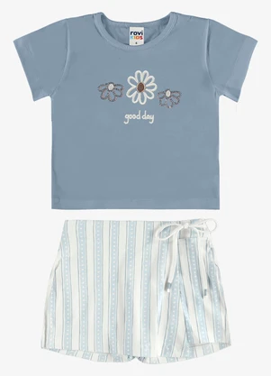 Rovi Kids - Conjunto Blusa com Shorts Saia Infantil Azul - ROVI KIDS
