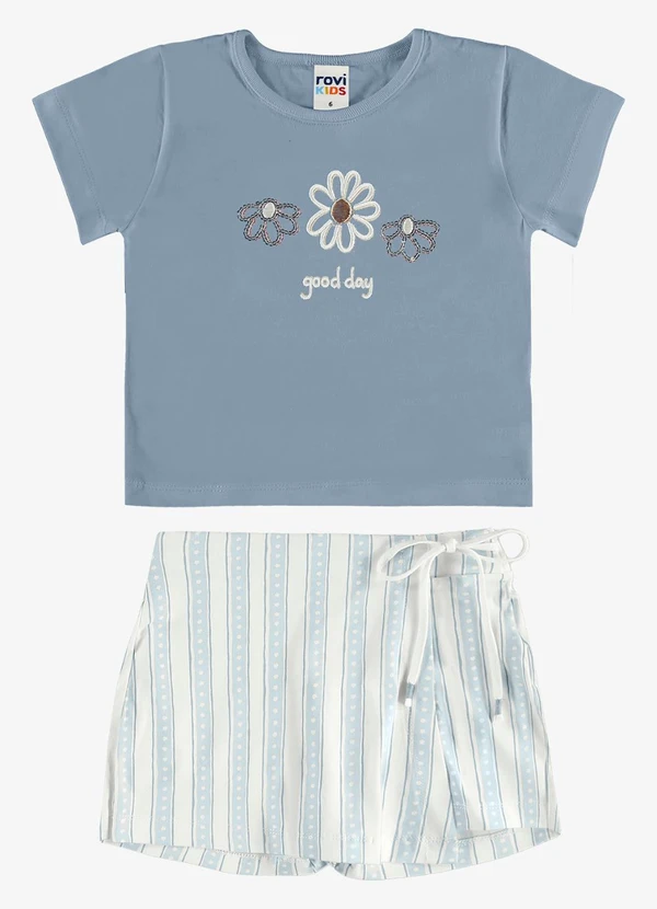 Rovi Kids - Conjunto Blusa com Shorts Saia Infantil Azul