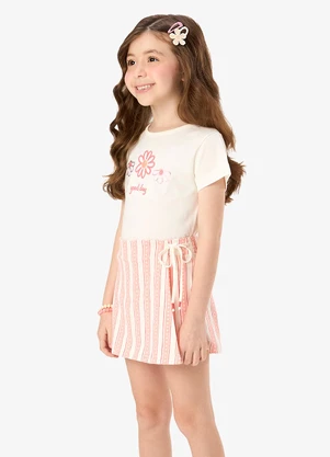 Rovi Kids - Conjunto Blusa com Shorts Saia Infantil Bege - ROVI KIDS