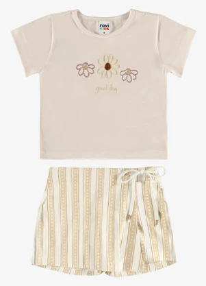Rovi Kids - Conjunto Blusa com Shorts Saia Infantil Bege - ROVI KIDS