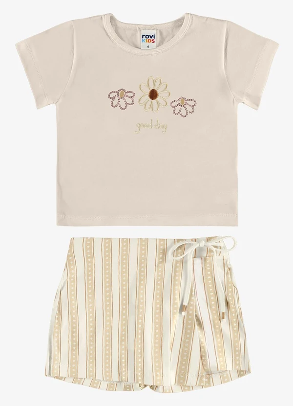 Rovi Kids - Conjunto Blusa com Shorts Saia Infantil Bege