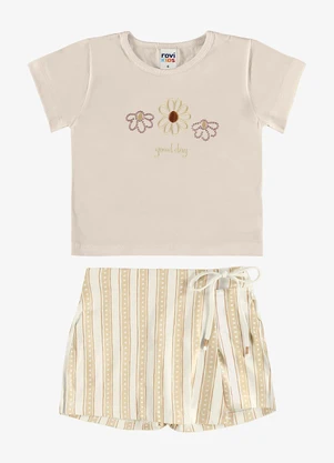 Rovi Kids - Conjunto Blusa com Shorts Saia Infantil Bege - ROVI KIDS