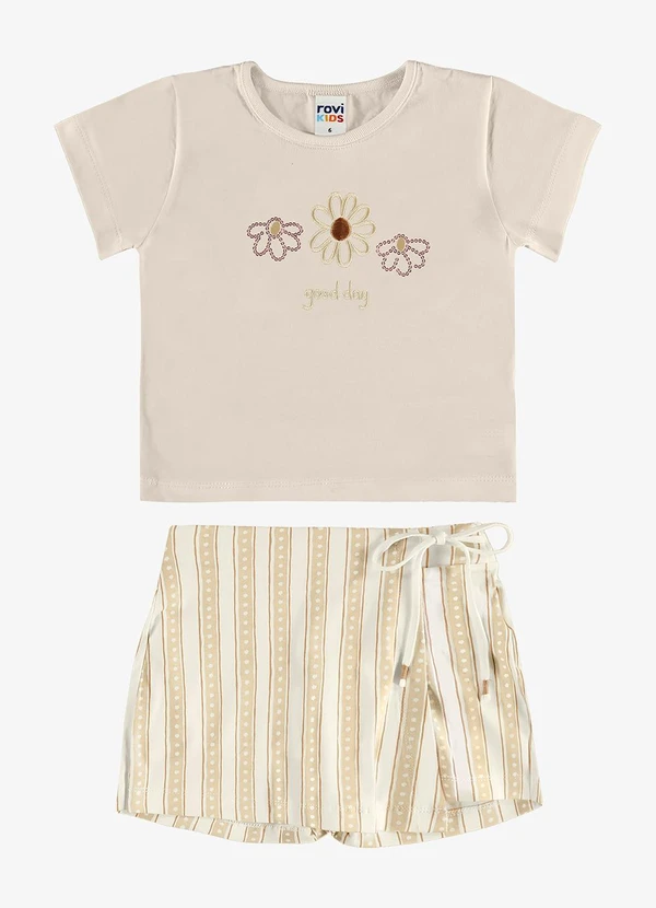 Rovi Kids - Conjunto Blusa com Shorts Saia Infantil Bege