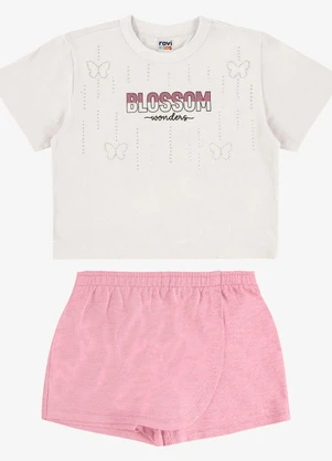Rovi Kids - Conjunto Blusa com Shorts Saia Infantil Bege - ROVI KIDS