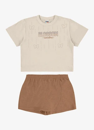 Rovi Kids - Conjunto Blusa com Shorts Saia Infantil Bege - ROVI KIDS