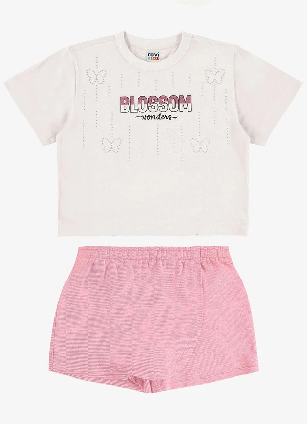 Rovi Kids - Conjunto Blusa com Shorts Saia Infantil Bege