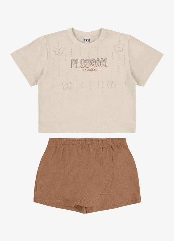 Rovi Kids - Conjunto Blusa com Shorts Saia Infantil Bege