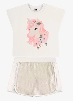 Rovi Kids - Conjunto Blusa com Shorts Saia Infantil Bege - ROVI KIDS