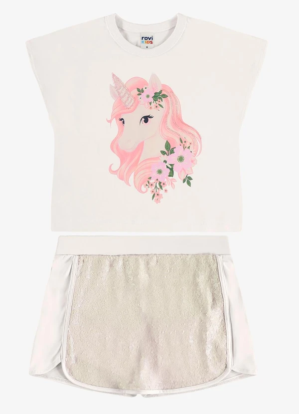 Rovi Kids - Conjunto Blusa com Shorts Saia Infantil Bege