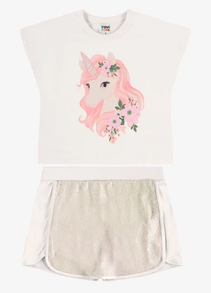 Rovi Kids - Conjunto Blusa com Shorts Saia Infantil Bege - ROVI KIDS