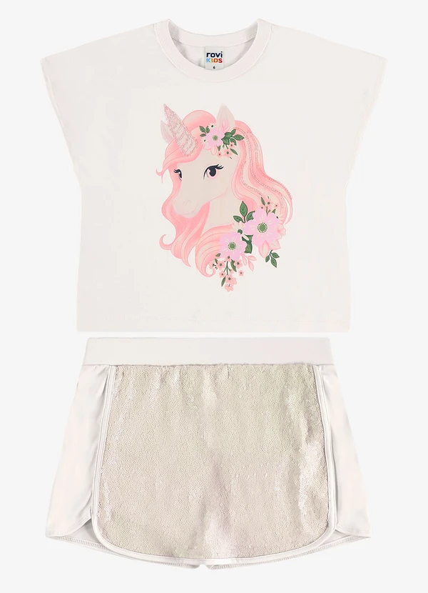 Rovi Kids - Conjunto Blusa com Shorts Saia Infantil Bege