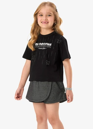 Rovi Kids - Conjunto Blusa com Shorts Saia Infantil Preto - ROVI KIDS