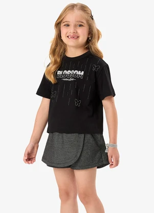 Rovi Kids - Conjunto Blusa com Shorts Saia Infantil Preto - ROVI KIDS