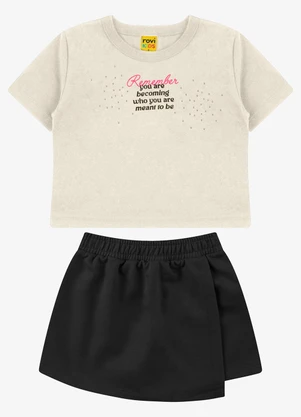 Rovi Kids - Conjunto Blusa com Shorts Saia Meia MalhaBege - ROVI KIDS