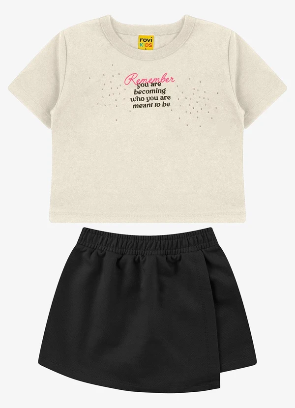 Rovi Kids - Conjunto Blusa com Shorts Saia Meia MalhaBege