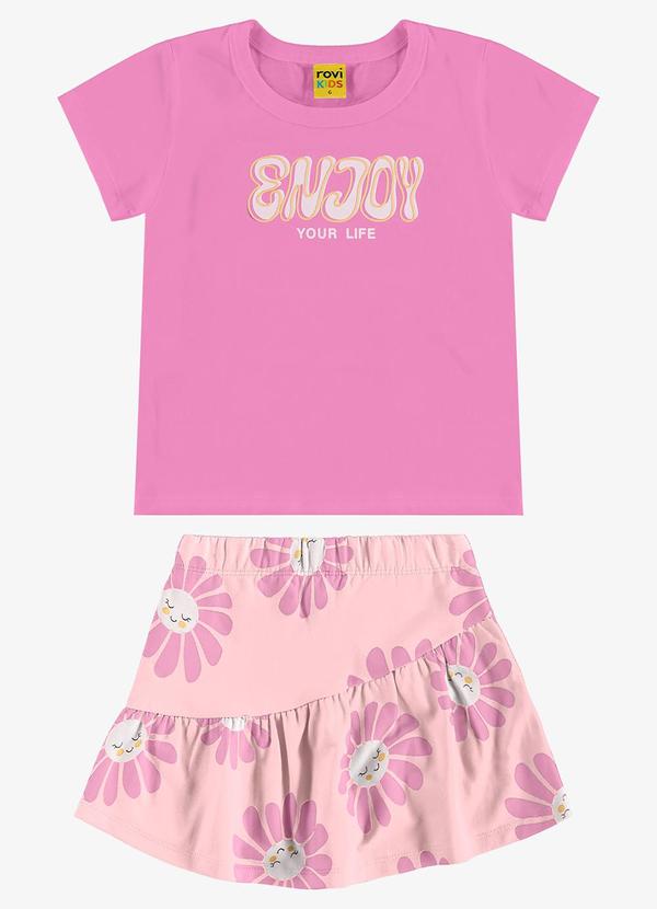 Rovi Kids - Conjunto Blusa com Shorts Saia Rosa