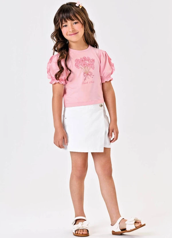 Trick Nick - Conjunto Blusa com Shorts Saia Sarja Branco 3