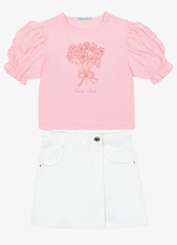 Trick Nick - Conjunto Blusa com Shorts Saia Sarja Branco 6