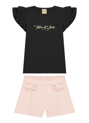 Milli e Nina - Conjunto Blusa com Shorts Texturizado Preto - MILLI E NINA