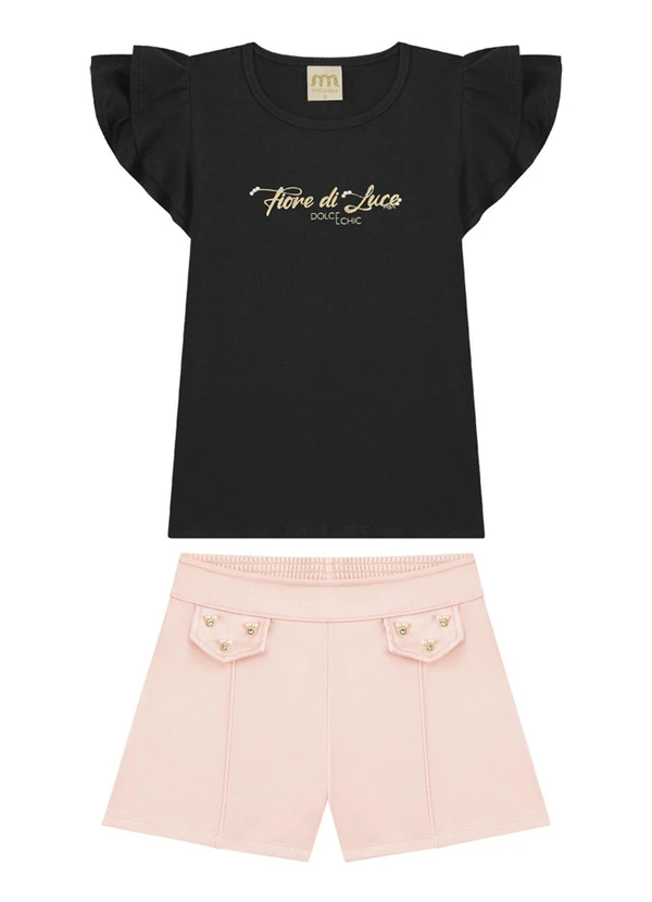 Milli e Nina - Conjunto Blusa com Shorts Texturizado Preto 2