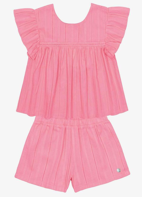 Trick Nick - Conjunto Blusa com Shorts Tricoline Rosa