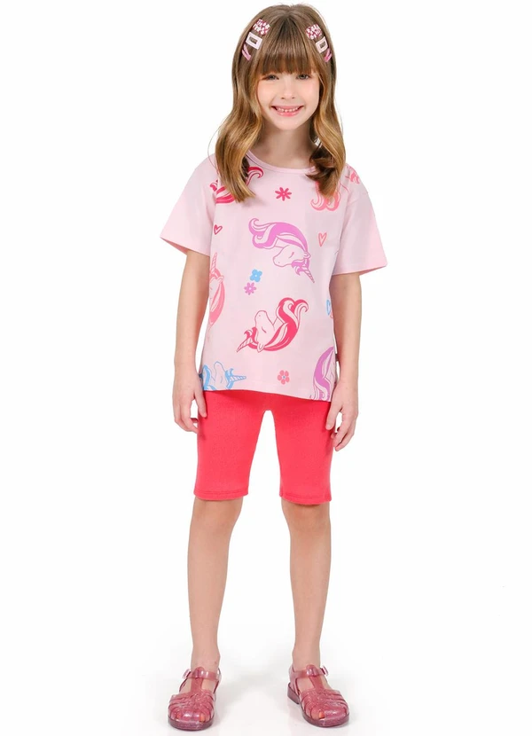 Tink Bink - Conjunto Blusa com Silk e Bermuda Ciclista Rosa 1