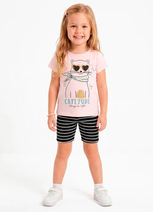Sweet Lemon - Conjunto Blusa com Silk e Bermuda Ciclista Rosa - SWEET LEMON