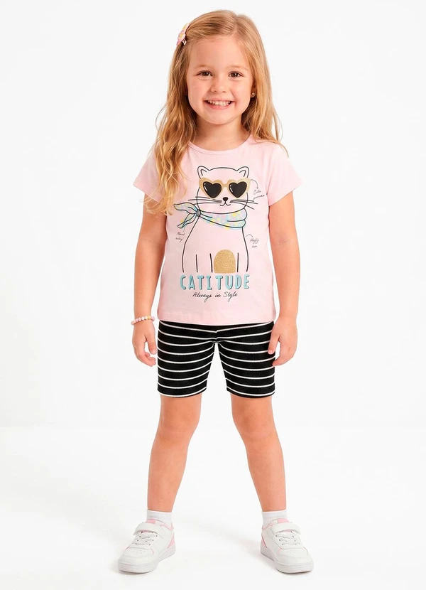 Sweet Lemon - Conjunto Blusa com Silk e Bermuda Ciclista Rosa