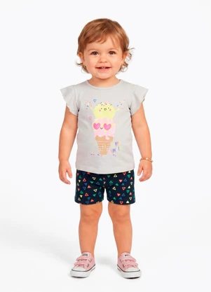 Sweet Lemon - Conjunto Blusa com Silk e Ciclista Bege - SWEET LEMON